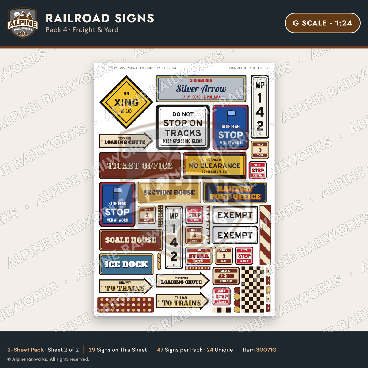 Alpine Railworks 30071G G Scale Railroad Signs - Freight & Yard