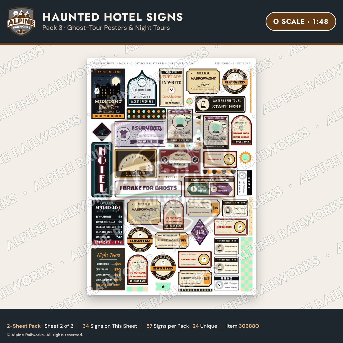 Alpine Railworks 30688O O Scale Haunted Hotel Signs