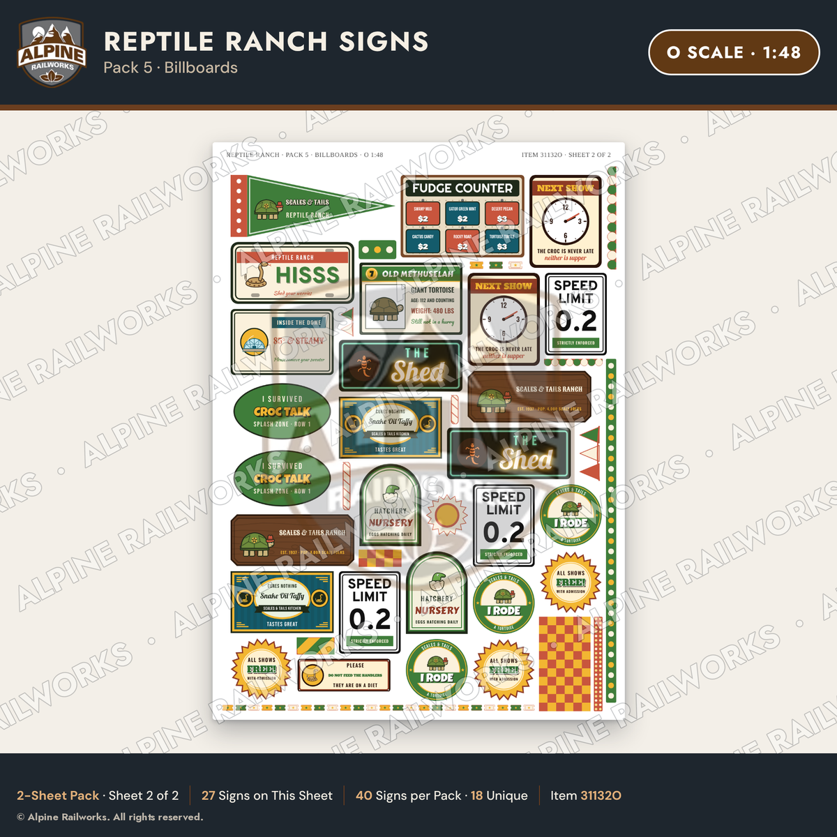 Alpine Railworks 31132O O Scale Roadside Signs - Reptile Zoo