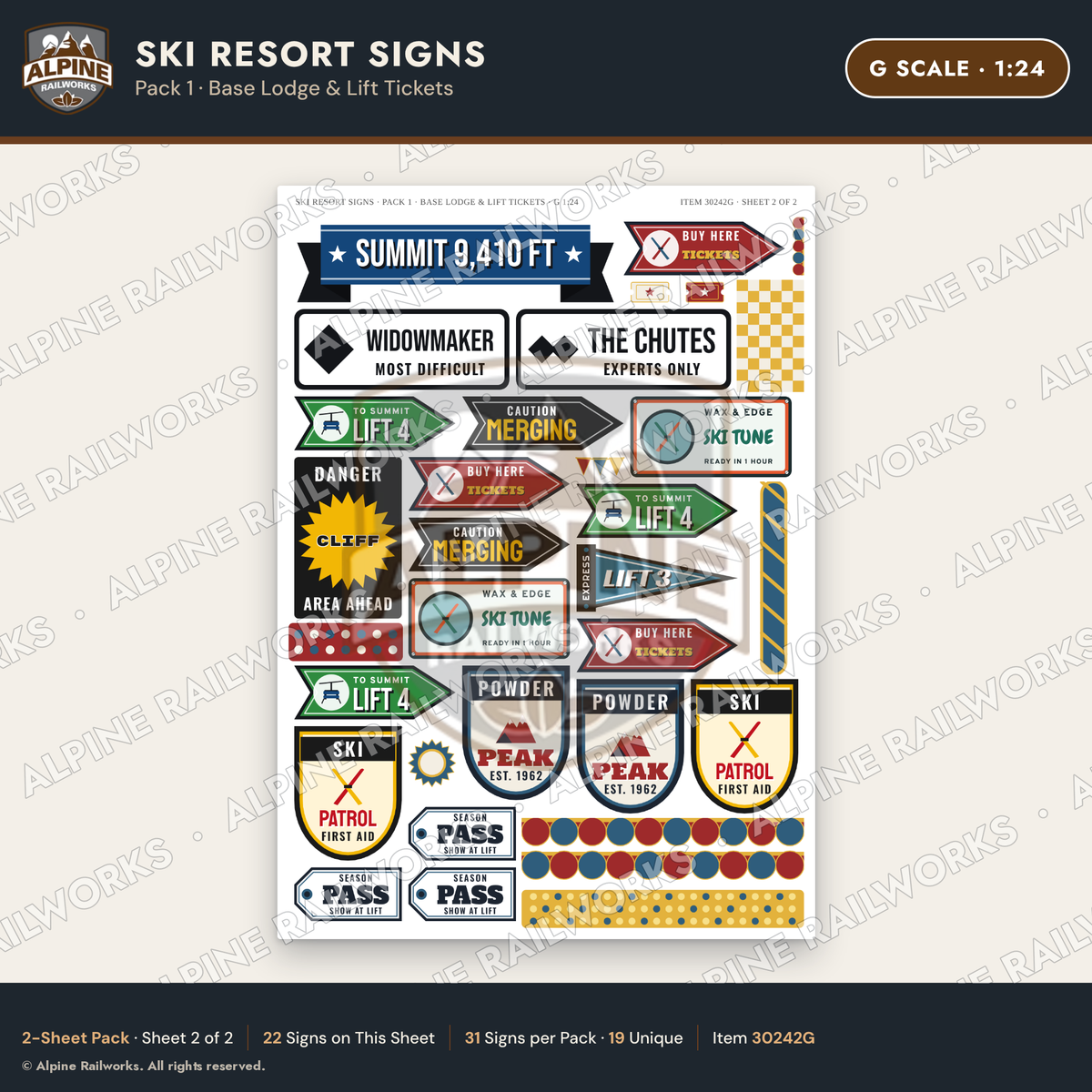 Alpine Railworks 30242G G Scale Ski Resort Signs - Base Lodge