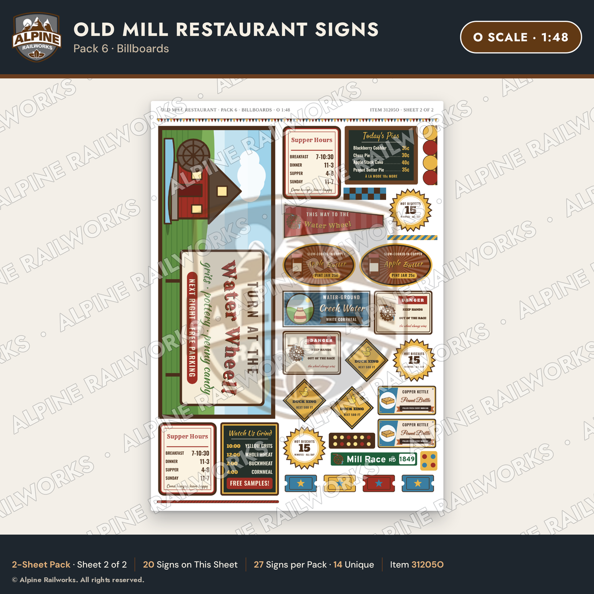 Alpine Railworks 31205O O Scale Old Mill Signs - Billboards