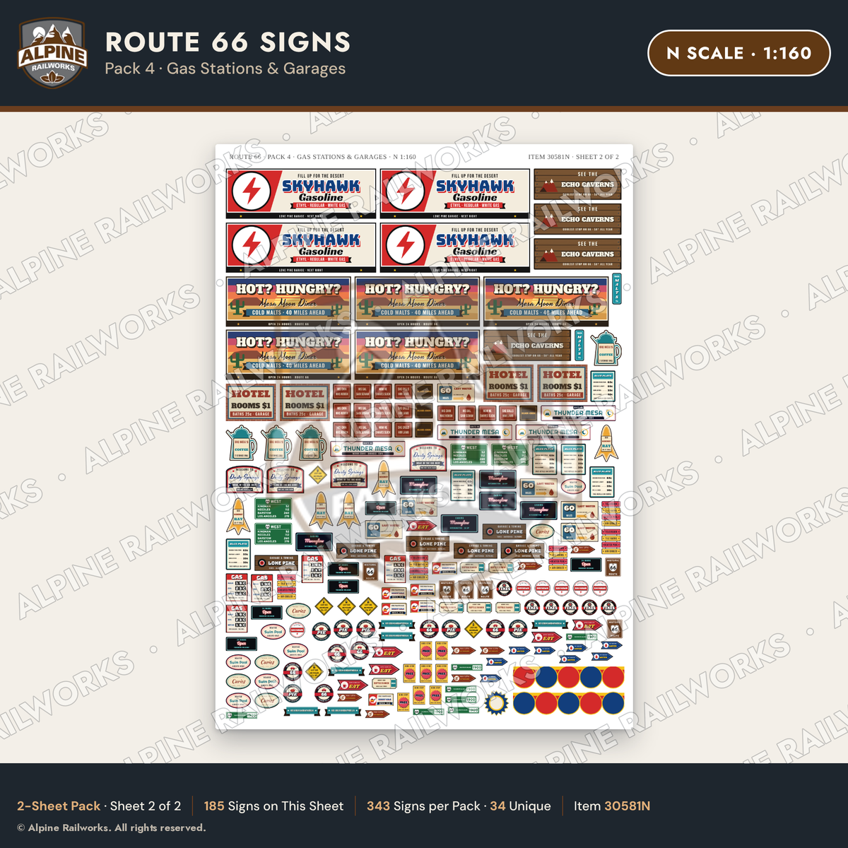 Alpine Railworks 30581N N Scale Route 66 Highway Signs - Gas Stations