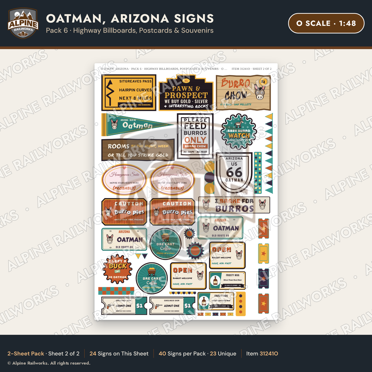Alpine Railworks 31241O O Scale Oatman AZ Signs - Billboards