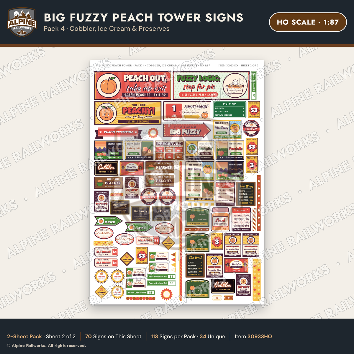 Alpine Railworks 30933HO HO Scale Roadside Signs - Peach Water Tower