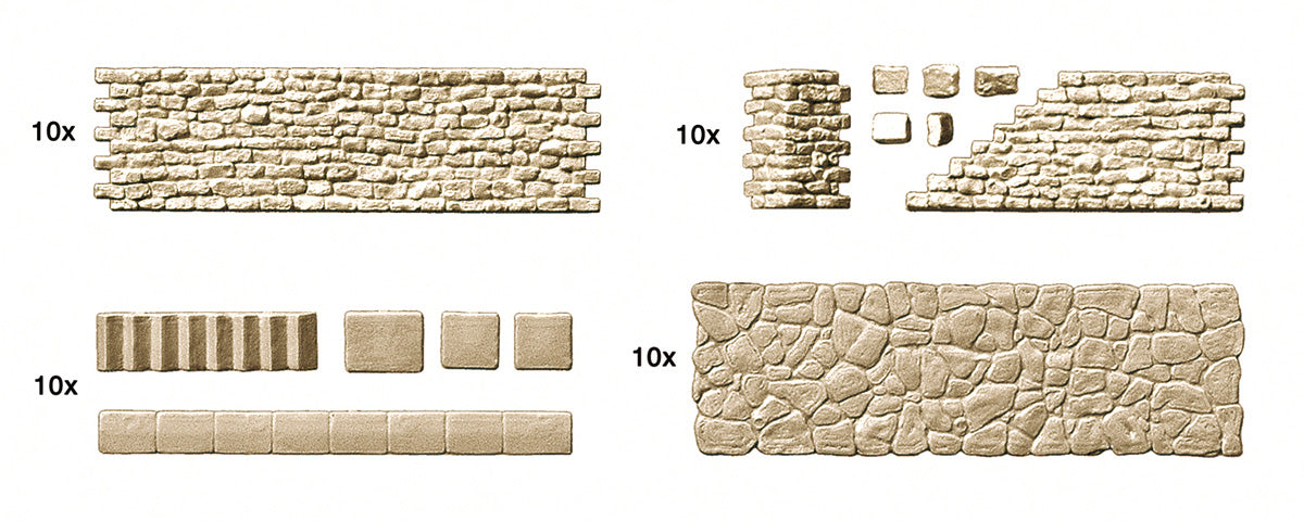 Preiser 18219 HO Scale Cut Stone Walls, Stairs & Sidewalk Kit