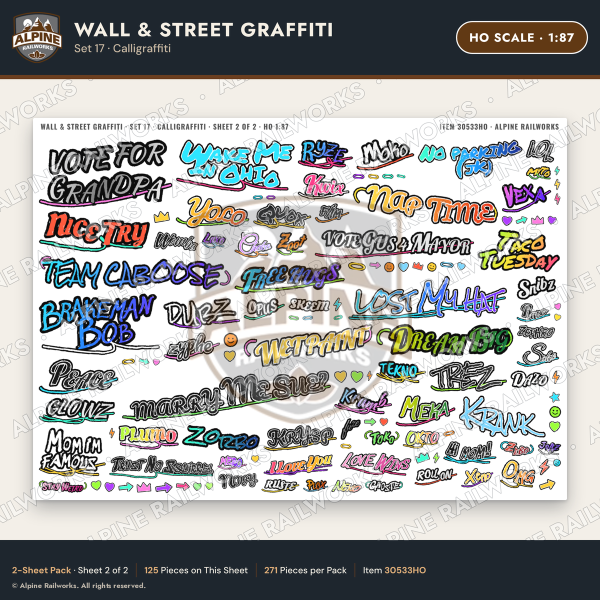 Alpine Railworks 30533HO HO Scale Wall & Street Graffiti Cut-Outs