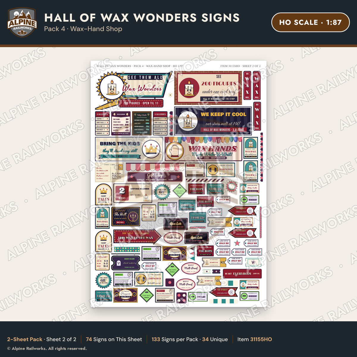 Alpine Railworks 31155HO HO Scale Roadside Signs - Wax Museum