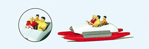 Preiser 10683 HO Scale Pedal Boat w/Family -- Set #2 (white, red)