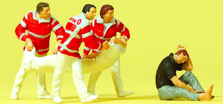 Preiser 10567 HO Scale Emergency -Paramedics w/Rescue Sheet & Injured Person (4)