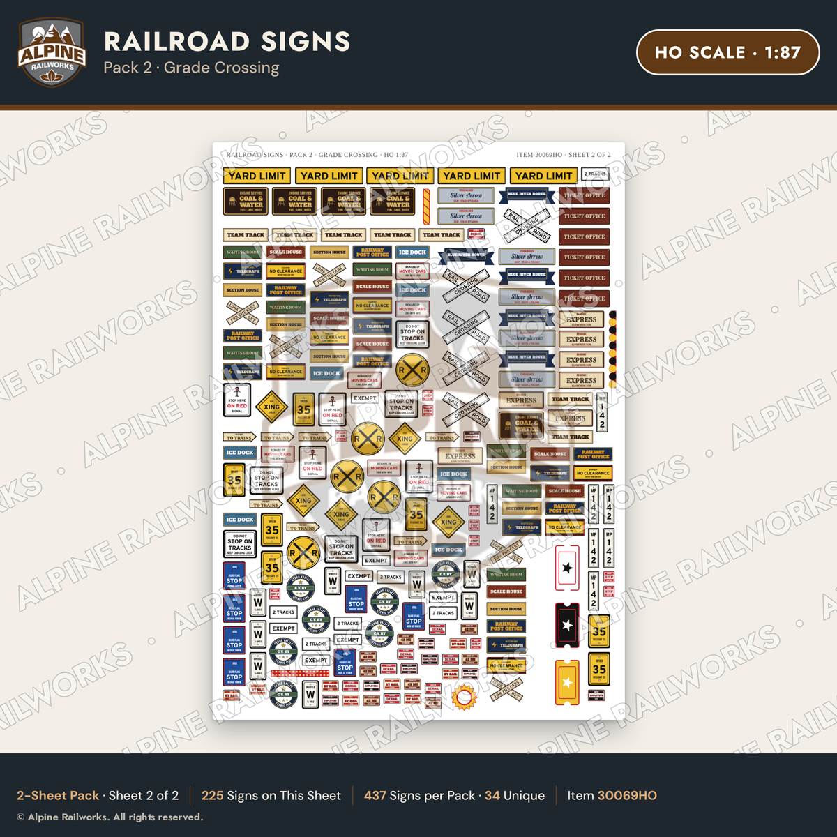 Alpine Railworks 30069HO HO Scale Railroad Signs - Grade Crossing