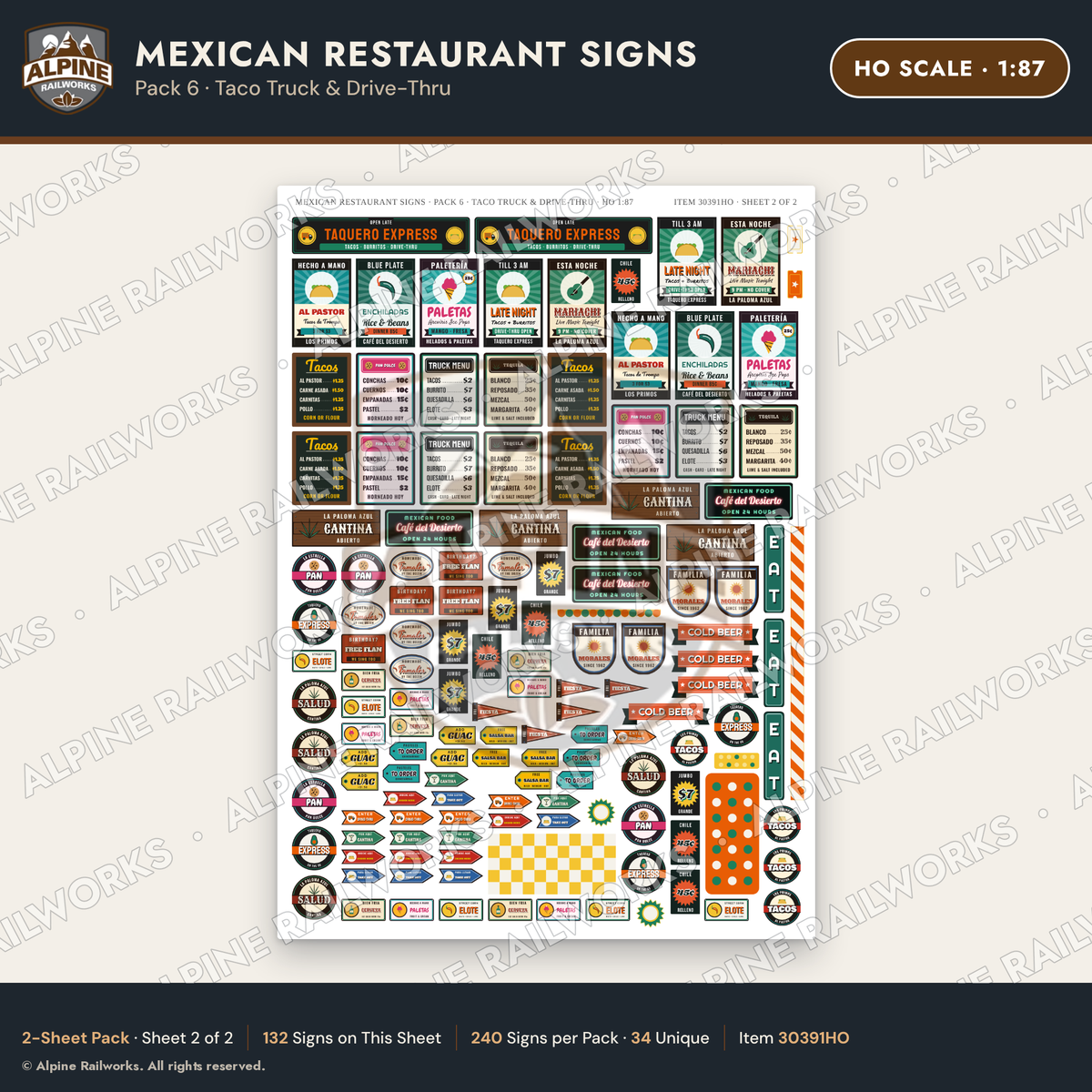 Alpine Railworks 30391HO HO Scale Mexican Restaurant Signs