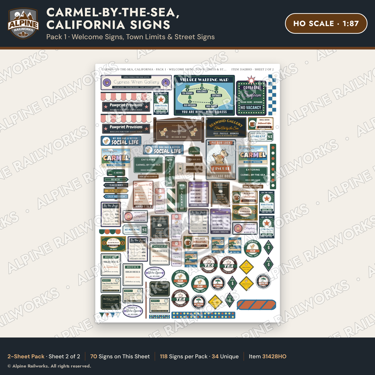 Alpine Railworks 31428HO HO Scale Carmel CA Signs - Welcome Signs