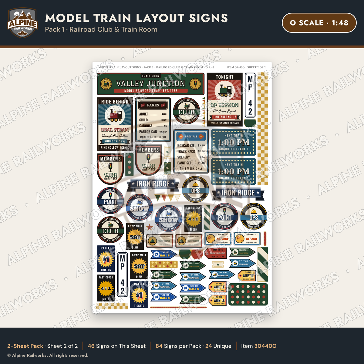 Alpine Railworks 30440O O Scale Model Train Layout Signs