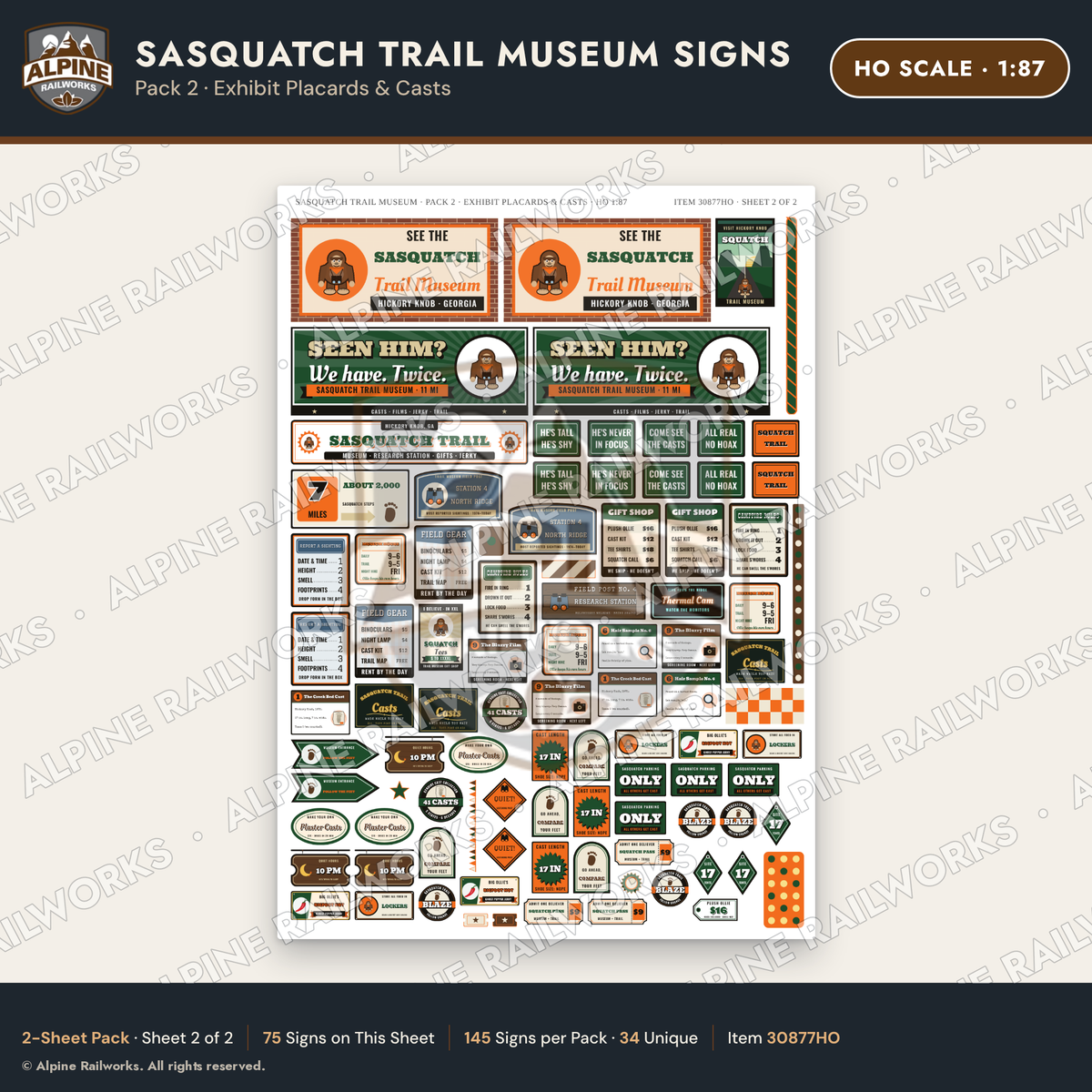 Alpine Railworks 30877HO HO Scale Roadside Signs - Bigfoot Museum