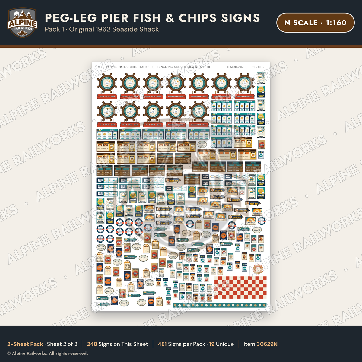 Alpine Railworks 30629N N Scale Fast Food Signs - Fish & Chips