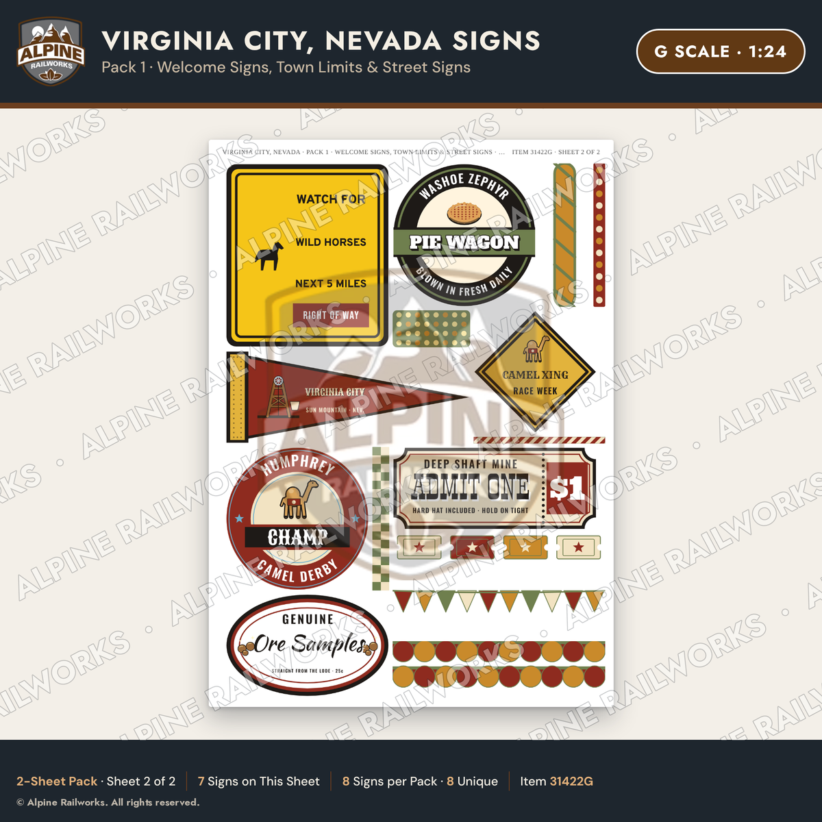 Alpine Railworks 31422G G Scale Virginia City NV Signs - Welcome Signs