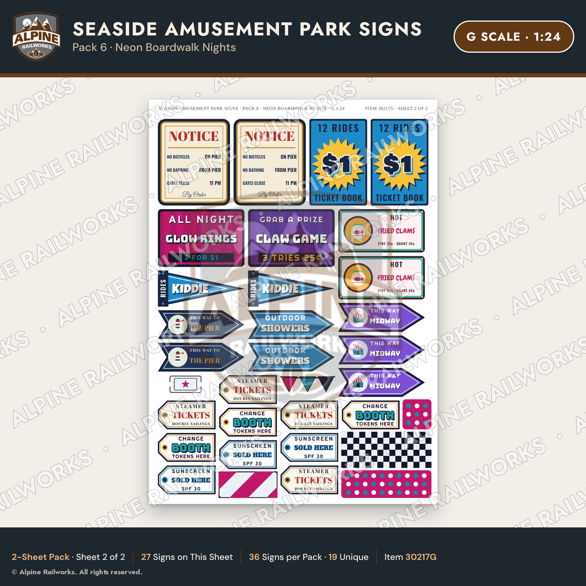 Alpine Railworks 30217G G Scale Seaside Amusement Park Signs