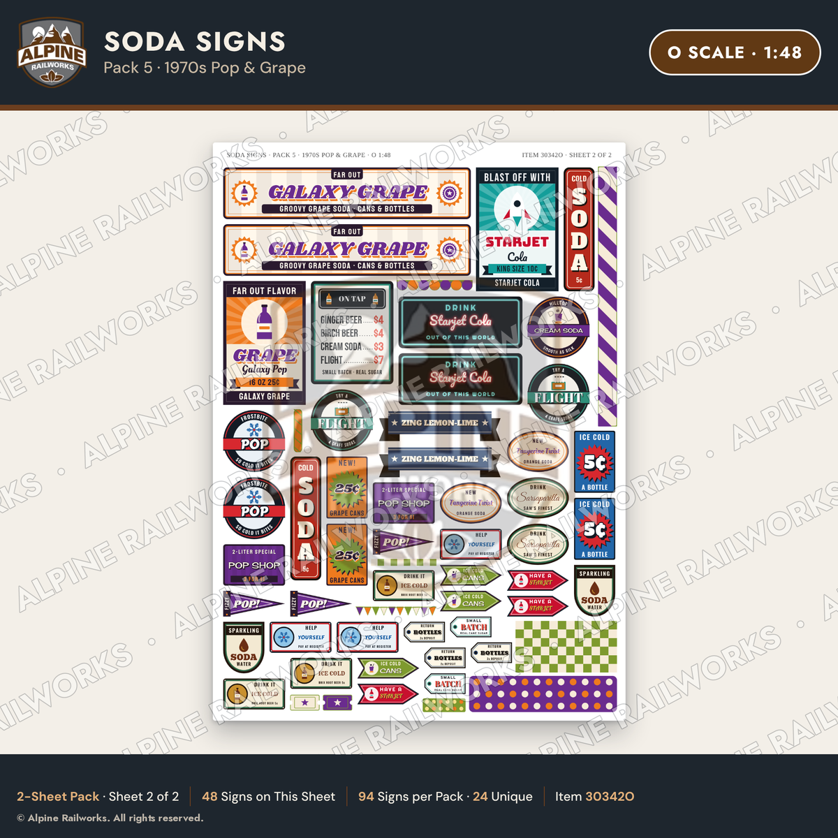 Alpine Railworks 30342O O Scale Soda Signs - 1970s Pop & Grape
