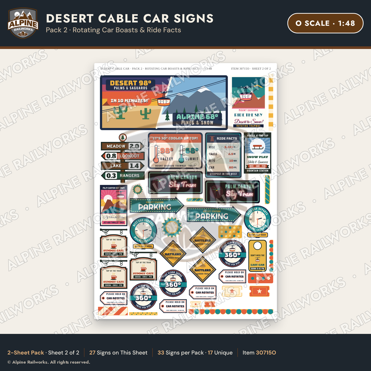 Alpine Railworks 30715O O Scale Tourist Signs - Desert Cable Car