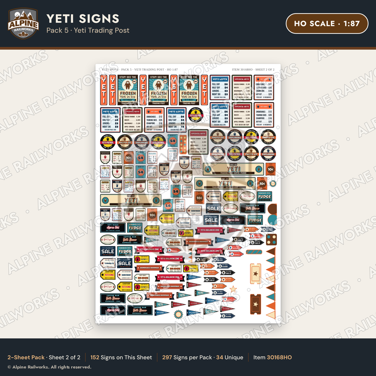Alpine Railworks 30168HO HO Scale Yeti Signs - Yeti Trading Post