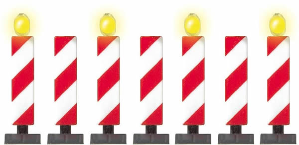Busch 5948 N Scale Highway Construction Markers/Stanchions -- 4 With LED Lights, 3 Unlighted