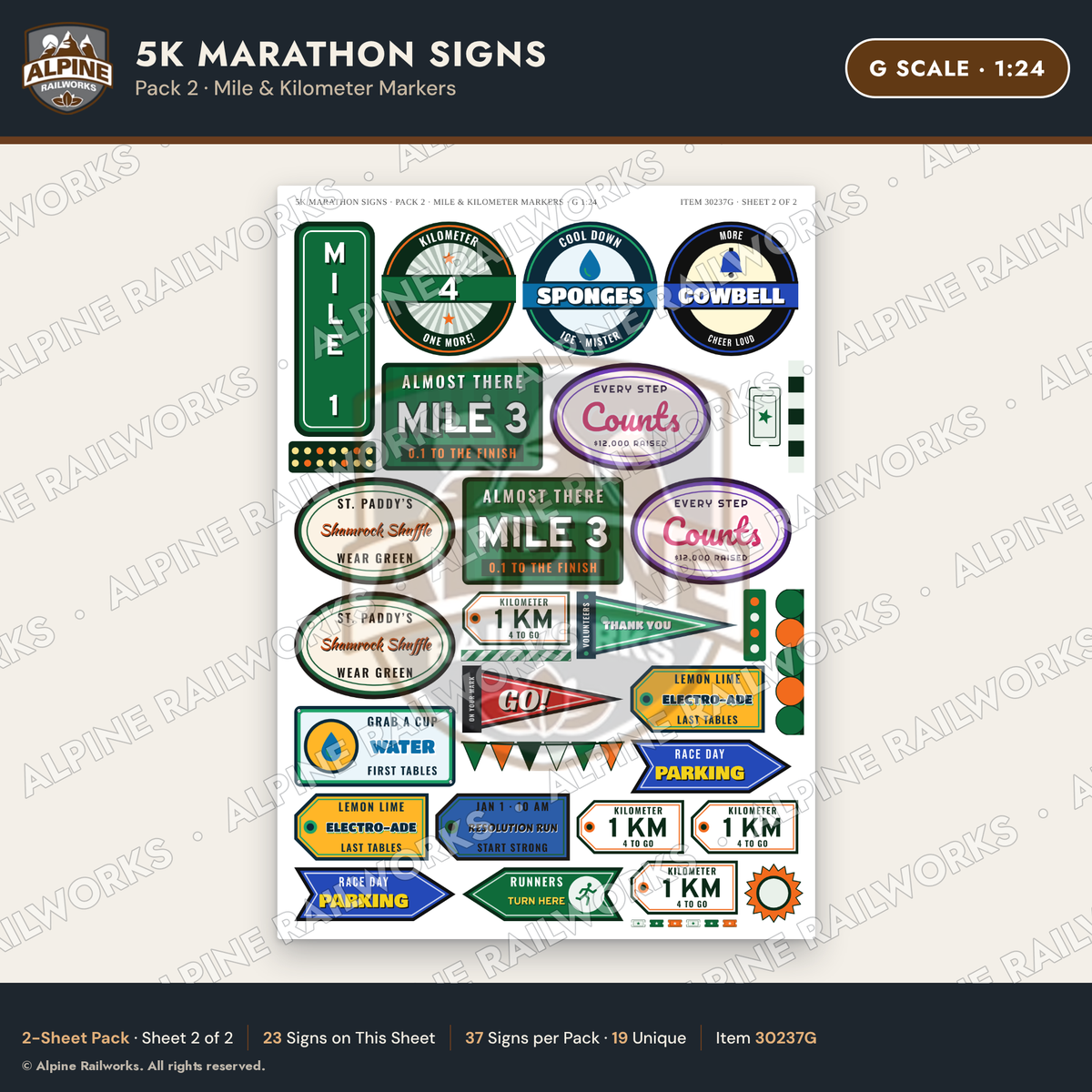 Alpine Railworks 30237G G Scale 5K Marathon Signs - Mile