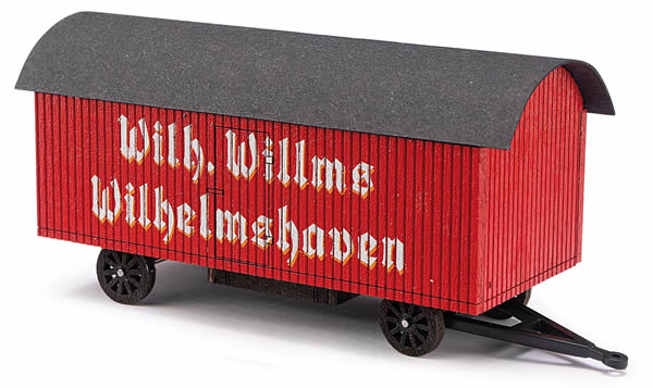 Busch 59964 HO Scale Wooden Trailer with Round Roof -- Willy Eilms (red, black, German Lettering)