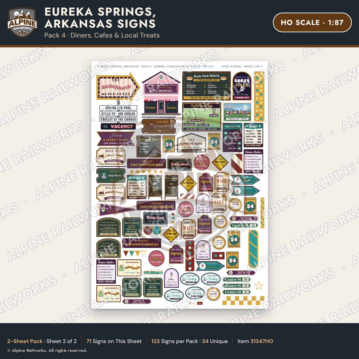 Alpine Railworks 31347HO HO Scale Eureka Springs Signs - Diners