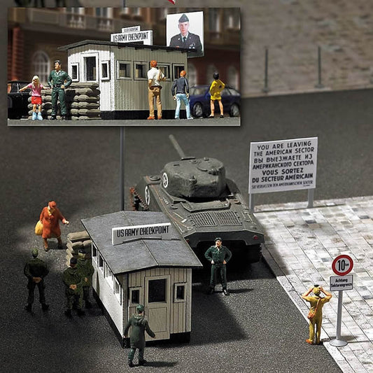 Busch 1490 HO Scale US Army Post-1945 Minature Scene Kit -- "Checkpoint Charlie" United States Zone Berlin Wall Border Crossing