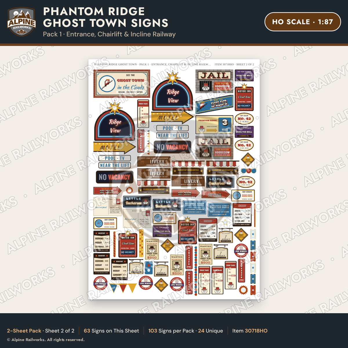 Alpine Railworks 30718HO HO Scale Roadside Signs - Mountain Ghost Town