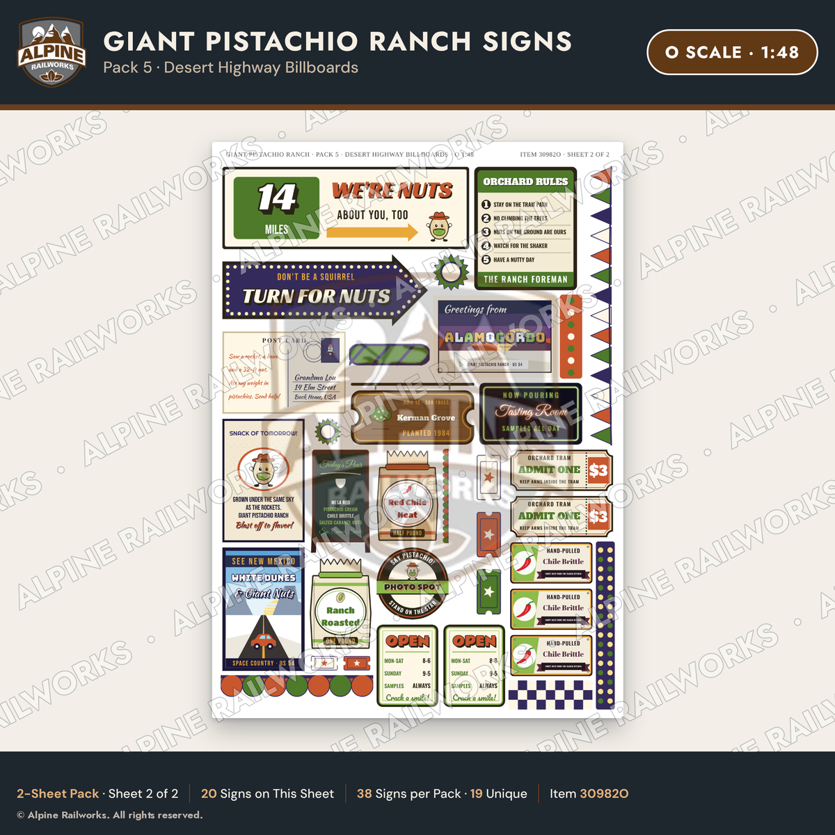 Alpine Railworks 30982O O Scale Roadside Signs - Giant Pistachio
