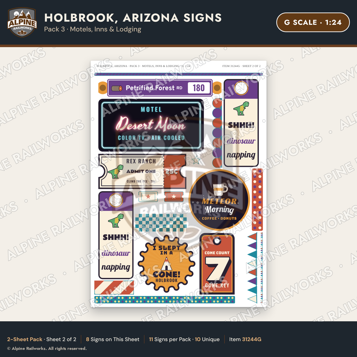 Alpine Railworks 31244G G Scale Holbrook AZ Signs - Motels & Inns