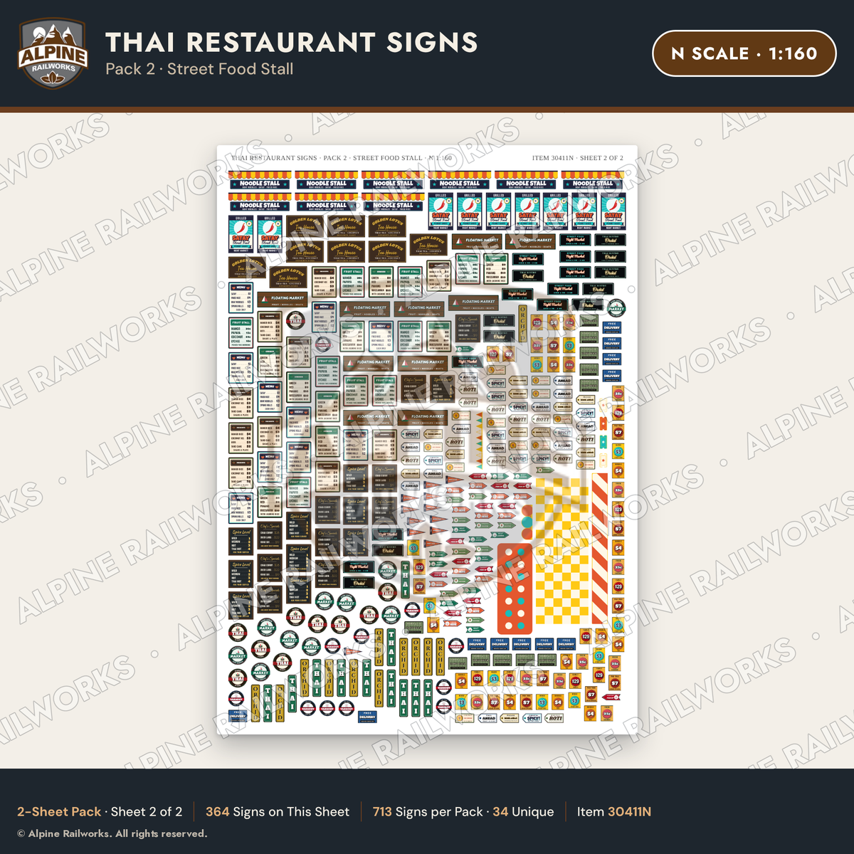 Alpine Railworks 30411N N Scale Thai Restaurant Signs
