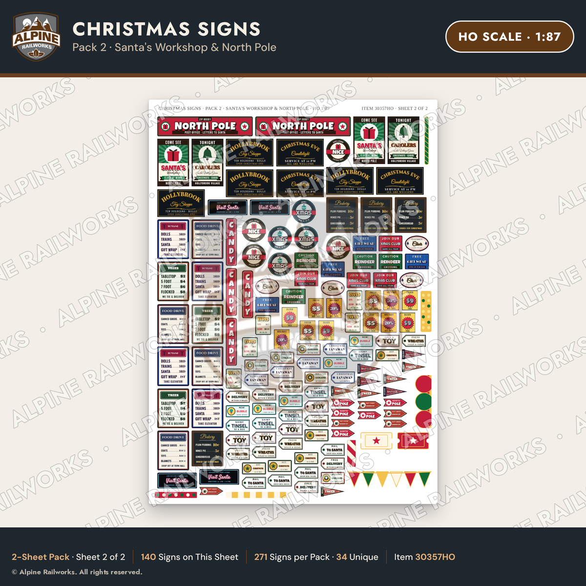 Alpine Railworks 30357HO HO Scale Christmas Signs - Santa's Workshop