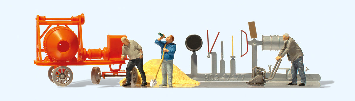 Preiser 10778 HO Construction Workers w/Cement Mixer & Tools