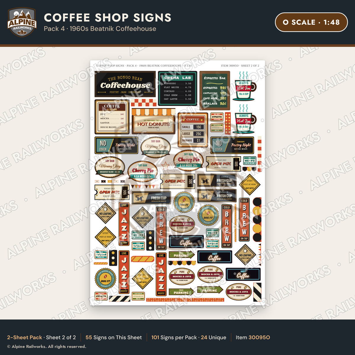 Alpine Railworks 30095O O Scale Coffee Shop Signs