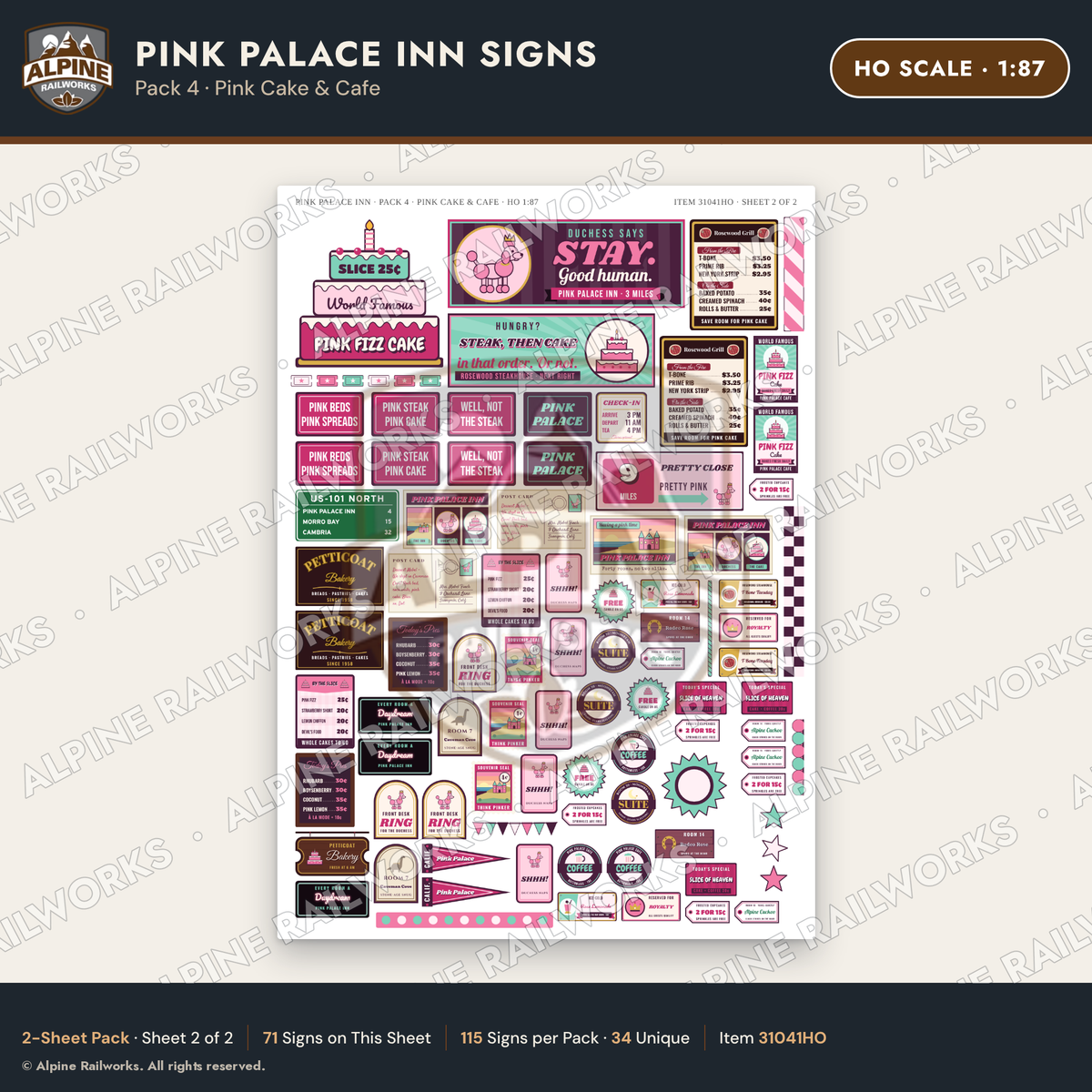 Alpine Railworks 31041HO HO Scale Roadside Signs - Pink Themed Motel