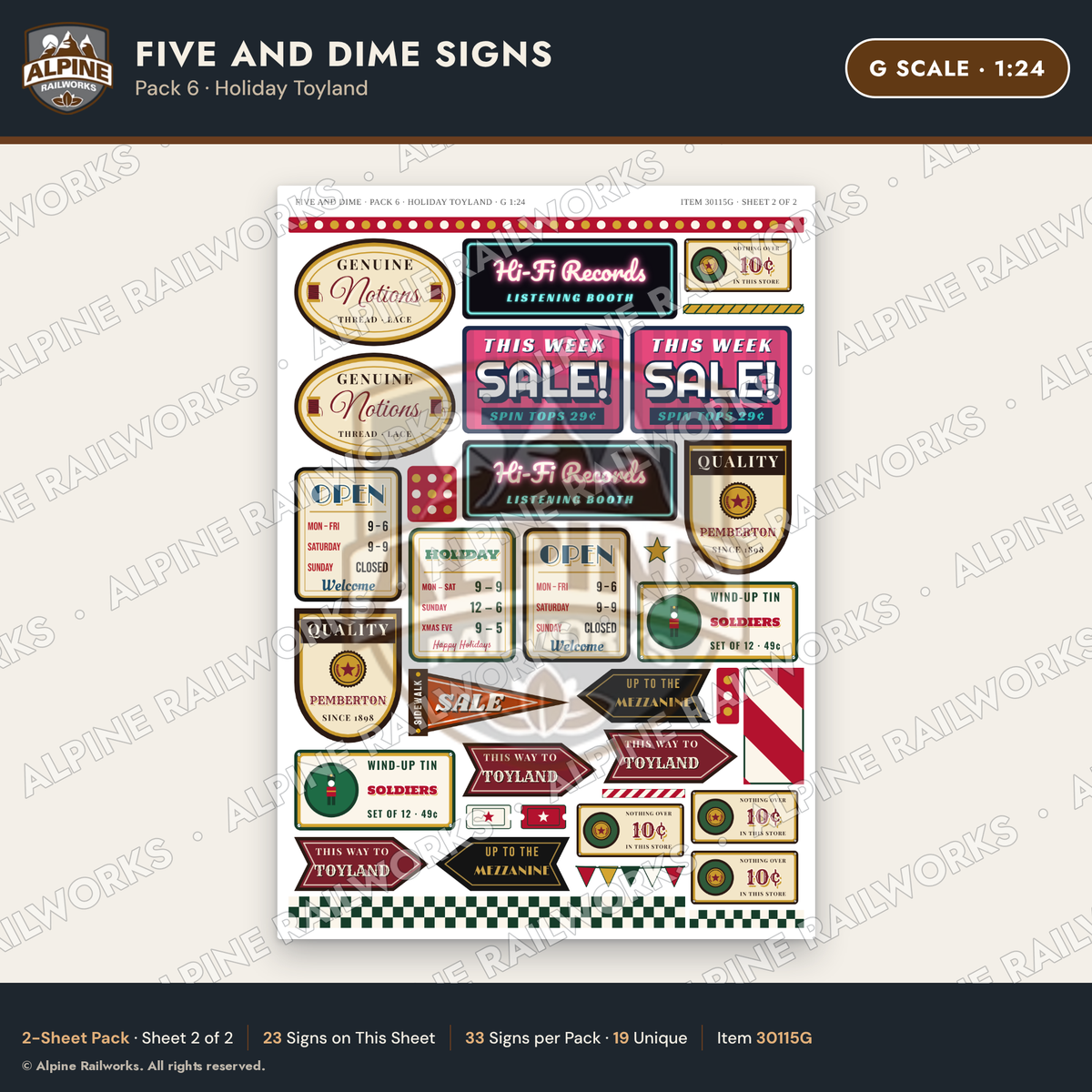 Alpine Railworks 30115G G Scale Five and Dime Signs - Holiday Toyland