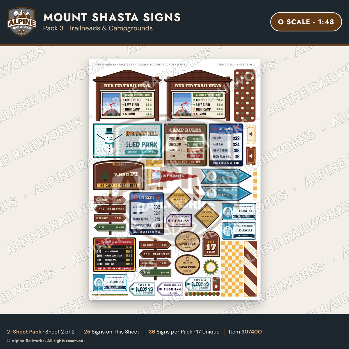 Alpine Railworks 30740O O Scale Tourist Signs - Mount Shasta