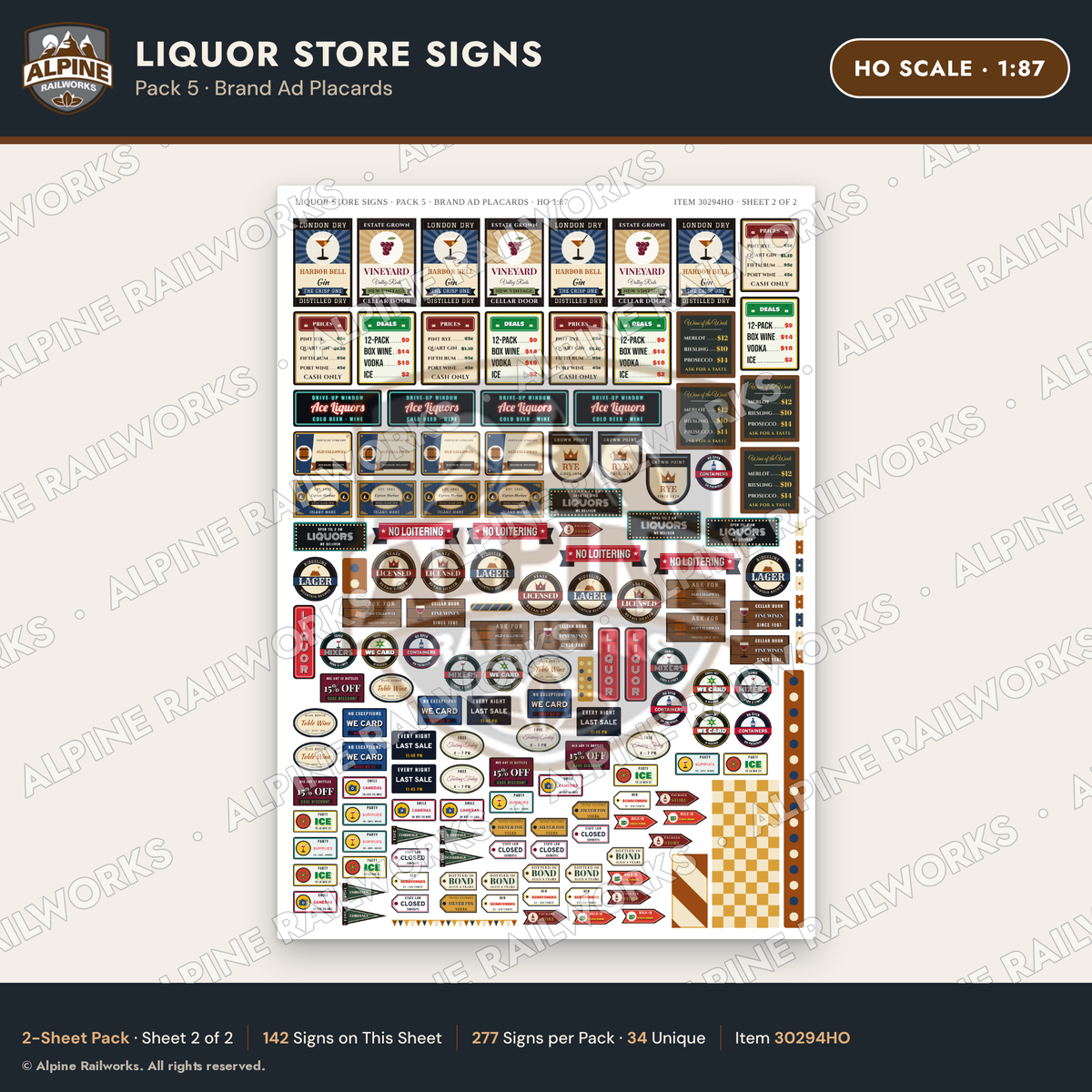 Alpine Railworks 30294HO HO Scale Liquor Store Signs