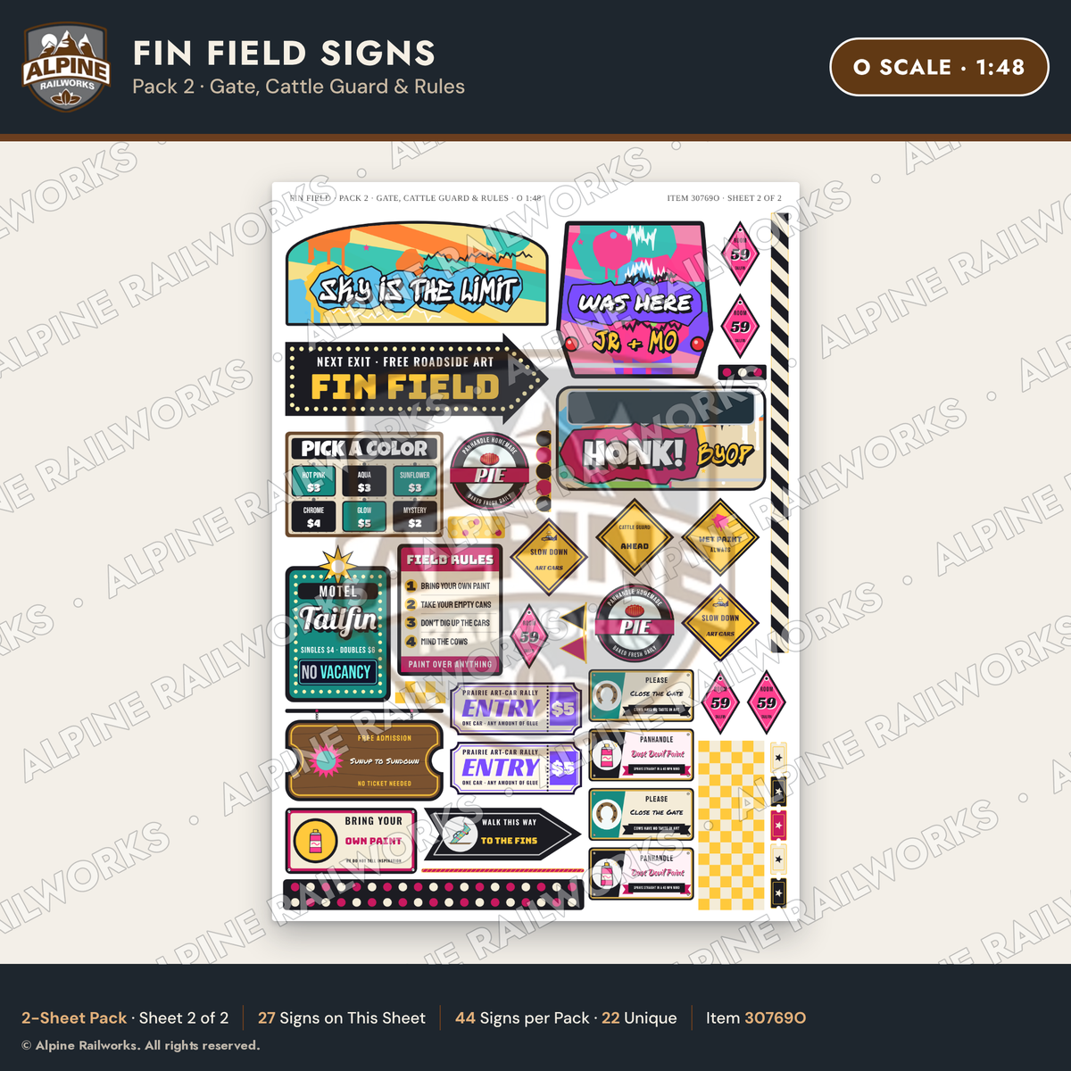 Alpine Railworks 30769O O Scale Roadside Signs - Buried Car Art