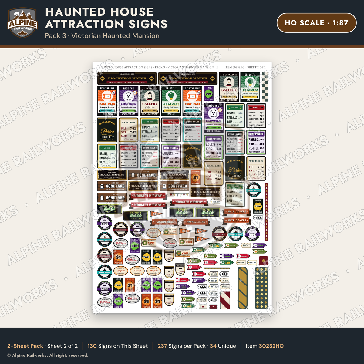 Alpine Railworks 30232HO HO Scale Haunted House Attraction Signs