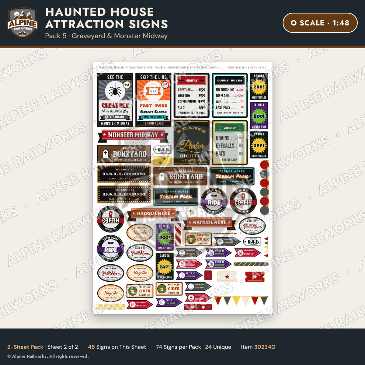 Alpine Railworks 30234O O Scale Haunted House Attraction Signs