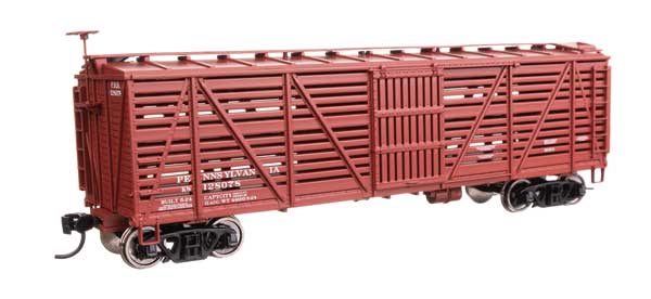 Walthers Mainline 910-41463 HO Scale 40' Wood Stock Car RTR PRR #128078