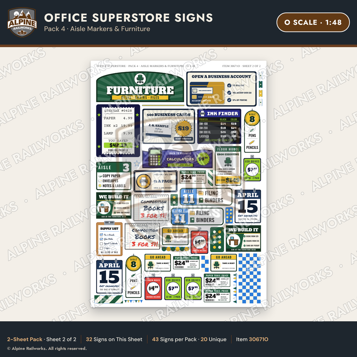 Alpine Railworks 30671O O Scale Office Superstore Signs