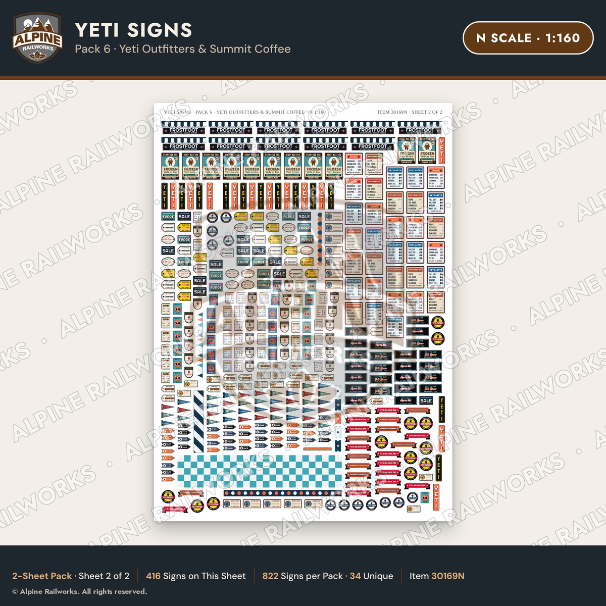 Alpine Railworks 30169N N Scale Yeti Signs - Yeti Outfitters