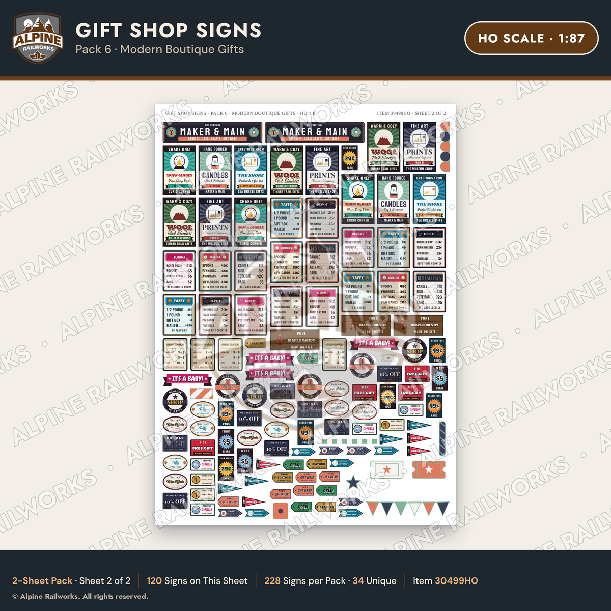 Alpine Railworks 30499HO HO Scale Gift Shop Signs