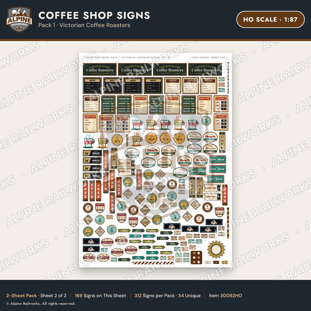Alpine Railworks 30092HO HO Scale Coffee Shop Signs