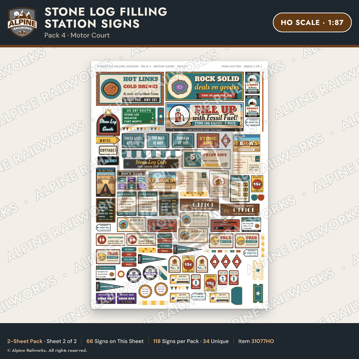 Alpine Railworks 31077HO HO Scale Roadside Signs - Petrified Wood