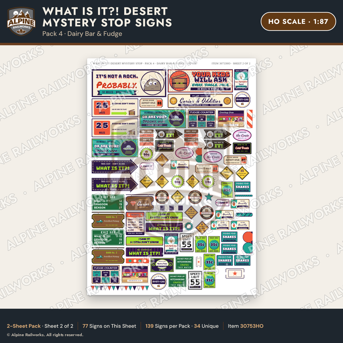 Alpine Railworks 30753HO HO Scale Roadside Signs - Desert Mystery Stop